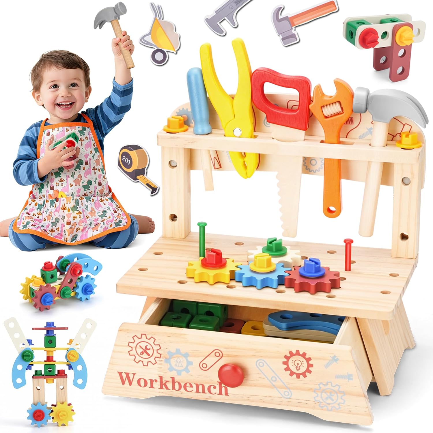 Wooden Tool Bench for Kids,Mon - Workshop Tools Toy recension och pris