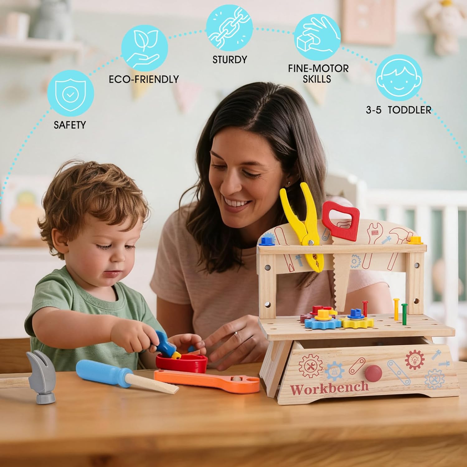 Wooden Tool Bench for Kids,Mon - Workshop Tools Toy recension och pris